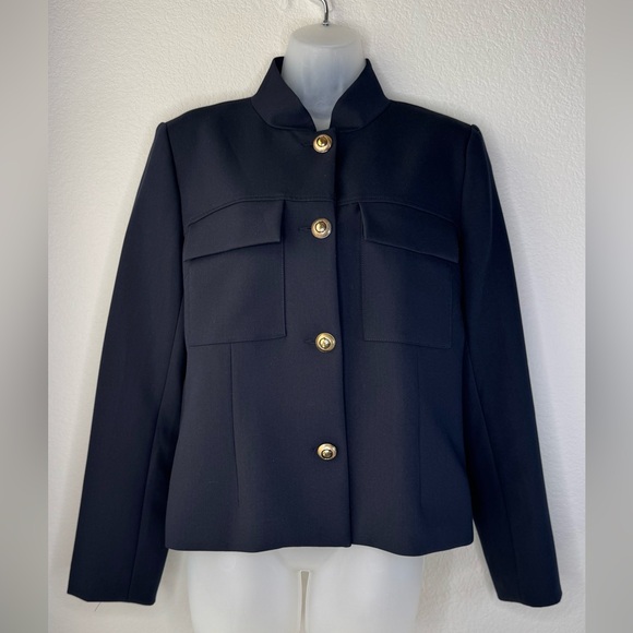 Zara Jackets & Blazers - Zara Cropped Military Jacket Navy Gold Button Blazer Structured Fit Size L